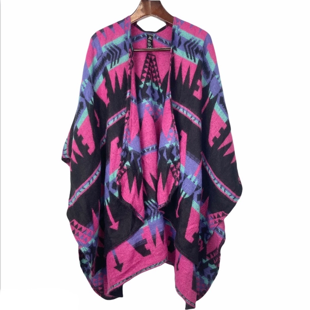 Unique Boho Vibrant colored country western southwestern wrap poncho